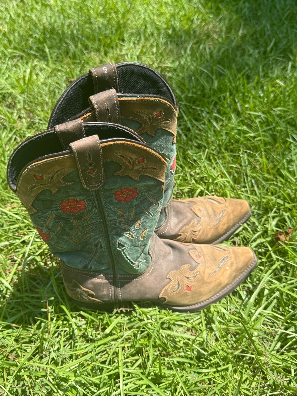 Laredo Floral Embroidered Western Cowboy Boots - Brown & Teal